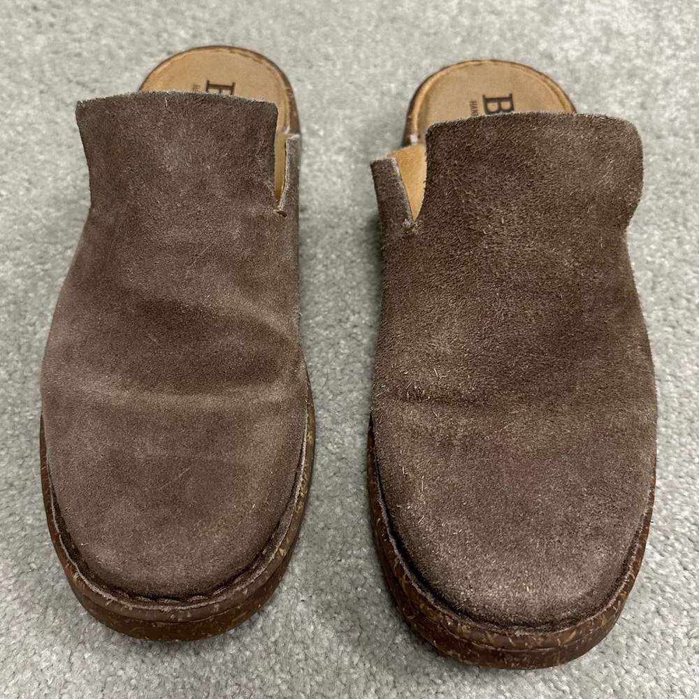 Born Brown Distressed Suede Leather Slides Mules Women’s Size 8